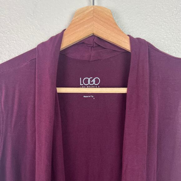 LOGO Lori Goldstein Women's Medium Plum Purple Long Open Front Printed Vest - Picture 2 of 5